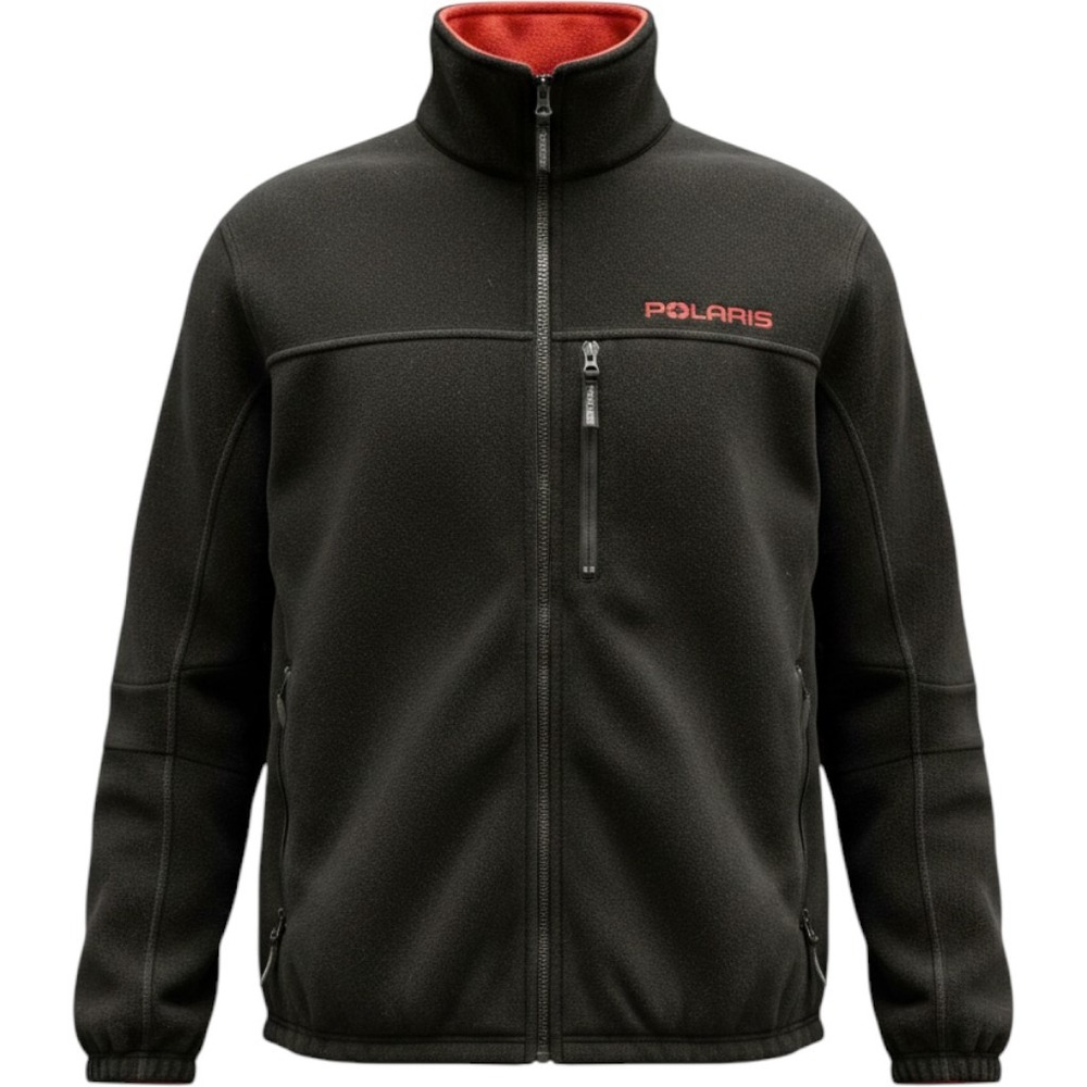 Polaris Black Fleece Jacket Full Zip Red Lined Men's Size LG